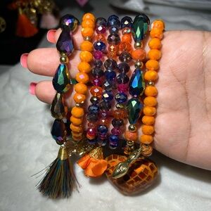 Artisanal Orange Vibrant Beaded 7PC Bracelet Set